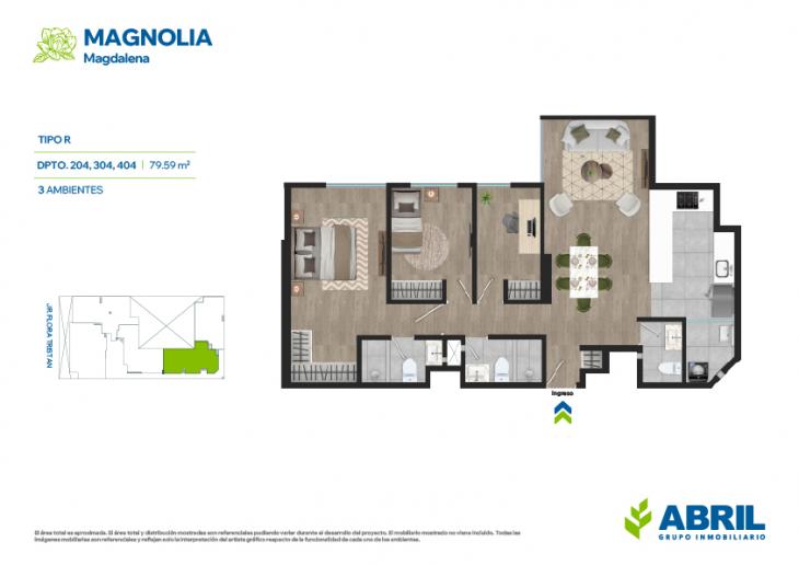Plano del modelo TIPO R DPTO. DEL 204 AL 404 del proyecto Magnolia en Magdalena Del Mar