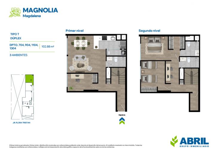 Plano del modelo TIPO T DPTO. DEL 704 AL 1304 del proyecto Magnolia en Magdalena Del Mar