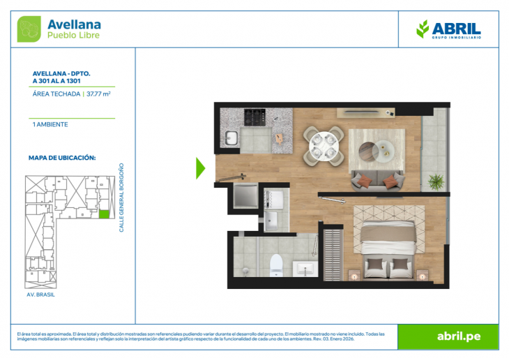 Plano del modelo AVE-1-X01 del proyecto Avellana en Pueblo Libre