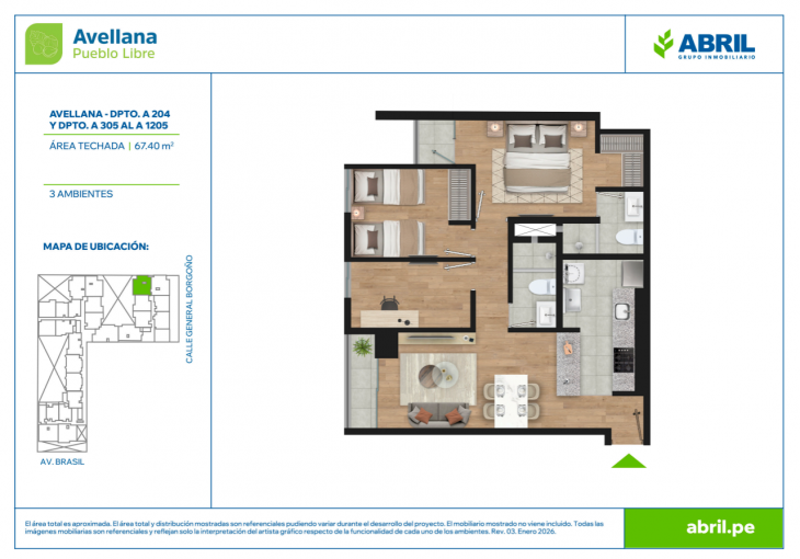 Plano del modelo AVE-1-X05 del proyecto Avellana en Pueblo Libre