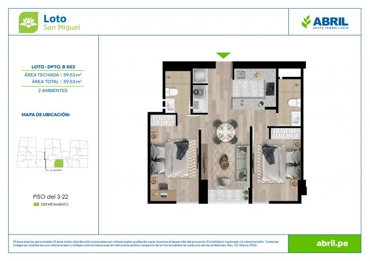 Plano del modelo LOT-2-X03 del proyecto Loto en San Miguel