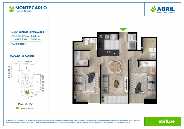 Plano del modelo MC-1-X04 del proyecto MONTECARLO en Jesus Maria