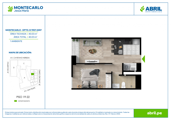 Plano del modelo MC-2-2207 del proyecto MONTECARLO en Jesus Maria