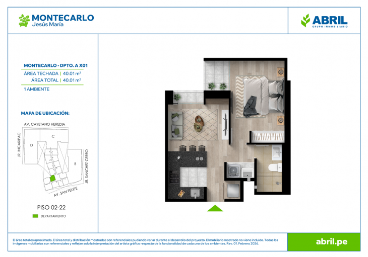 Plano del modelo MC-1-X01 del proyecto MONTECARLO en Jesus Maria