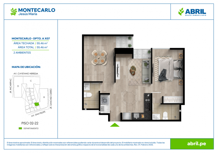 Plano del modelo MC-1-X07 del proyecto MONTECARLO en Jesus Maria