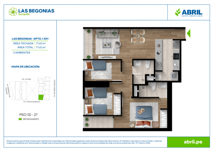 Plano del modelo LB-I-X01 del proyecto Las Begonias en Surquillo