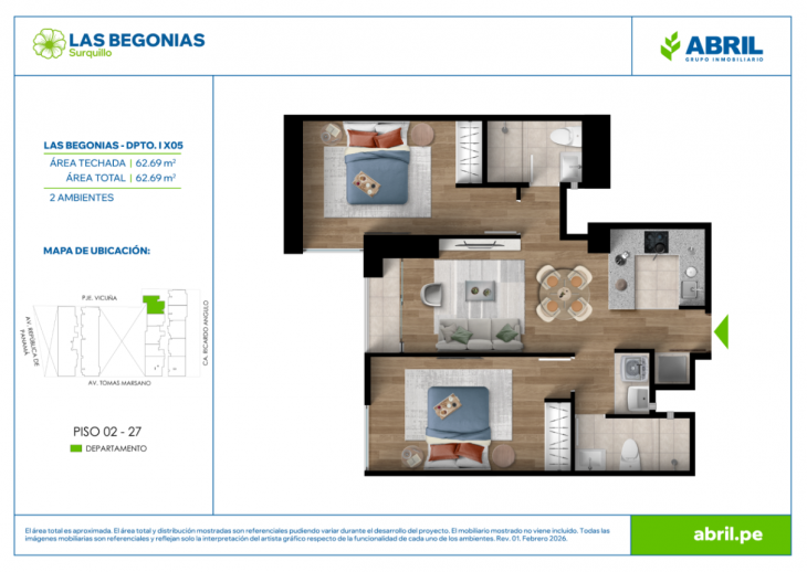 Plano del modelo LB-I-X05 del proyecto Las Begonias en Surquillo