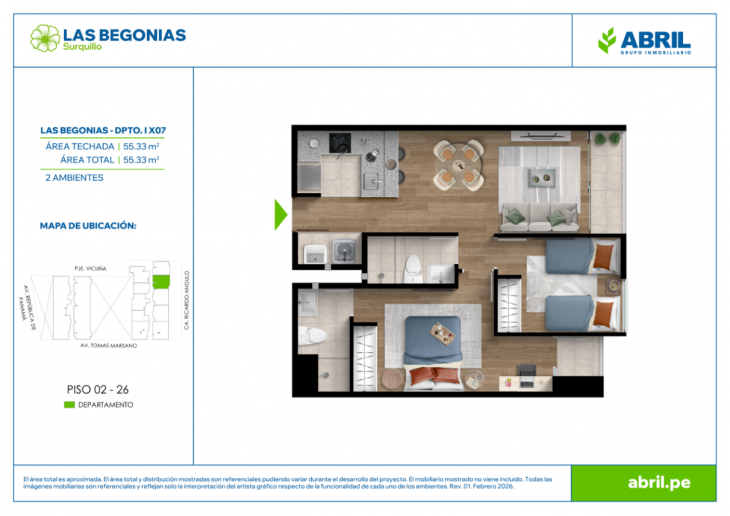 Plano del modelo LB-I-X07 del proyecto Las Begonias en Surquillo