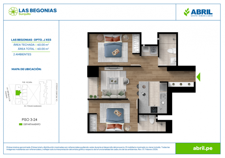 Plano del modelo LB-J-X03 del proyecto Las Begonias en Surquillo