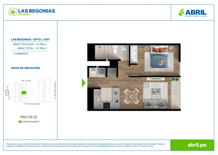 Plano del modelo LB-J-X07 del proyecto Las Begonias en Surquillo