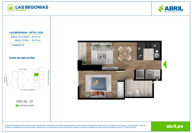 Plano del modelo LB-I-X04 del proyecto Las Begonias en Surquillo