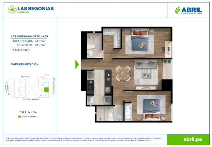 Plano del modelo LB-I-X09 del proyecto Las Begonias en Surquillo