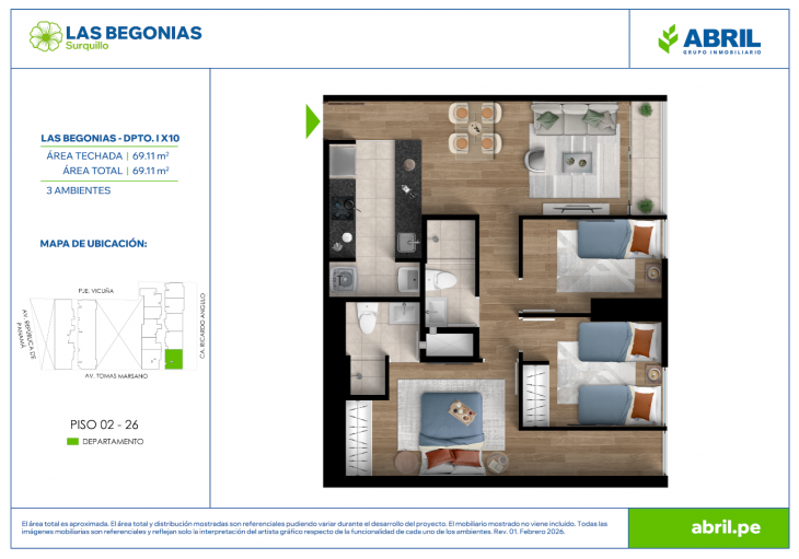 Plano del modelo LB-I-X10 del proyecto Las Begonias en Surquillo