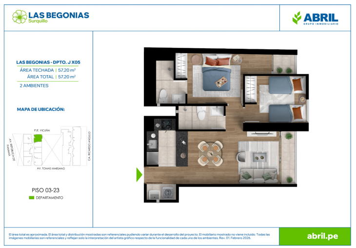 Plano del modelo LB-J-X05 del proyecto Las Begonias en Surquillo