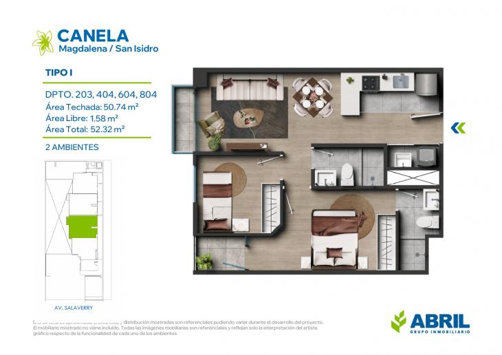 Plano del modelo TIPO I del proyecto Canela en Magdalena Del Mar