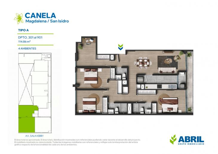 Plano del modelo TIPO A del proyecto Canela en Magdalena Del Mar
