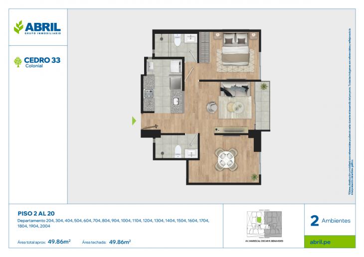 Plano del modelo CED-A-204 AL 2004 del proyecto Cedro 33 en Cercado de lima