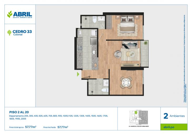 Plano del modelo CED-A-205 AL 2005 del proyecto Cedro 33 en Cercado de lima