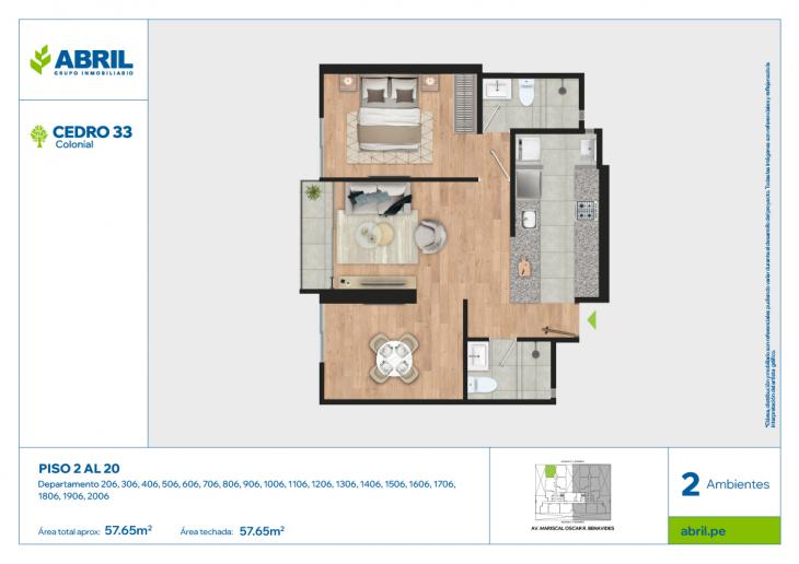 Plano del modelo CED-A-206 AL 2006 del proyecto Cedro 33 en Cercado de lima