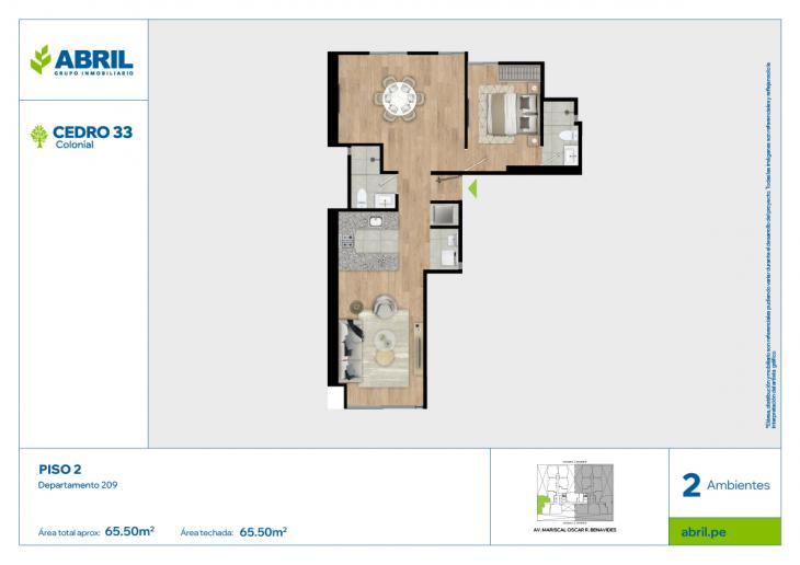 Plano del modelo CED-A-209 del proyecto Cedro 33 en Cercado de lima