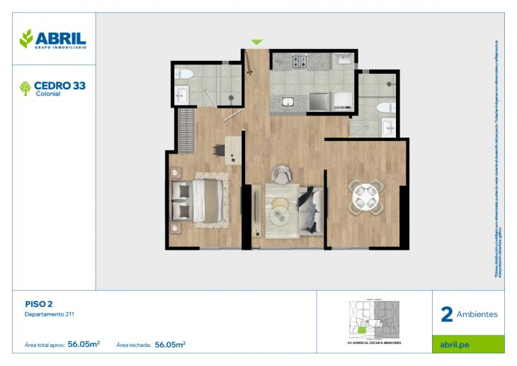 Plano del modelo CED-A-211 del proyecto Cedro 33 en Cercado de lima