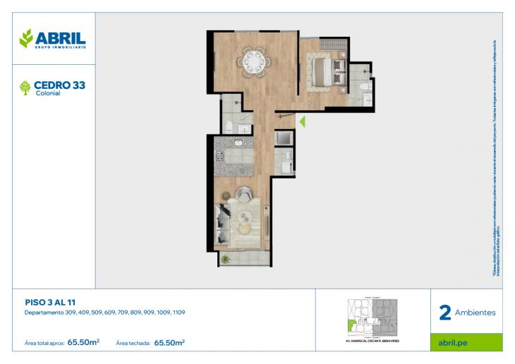 Plano del modelo CED-A-309 AL 1109 del proyecto Cedro 33 en Cercado de lima