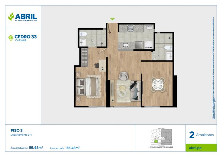 Plano del modelo CED-A-311 del proyecto Cedro 33 en Cercado de lima
