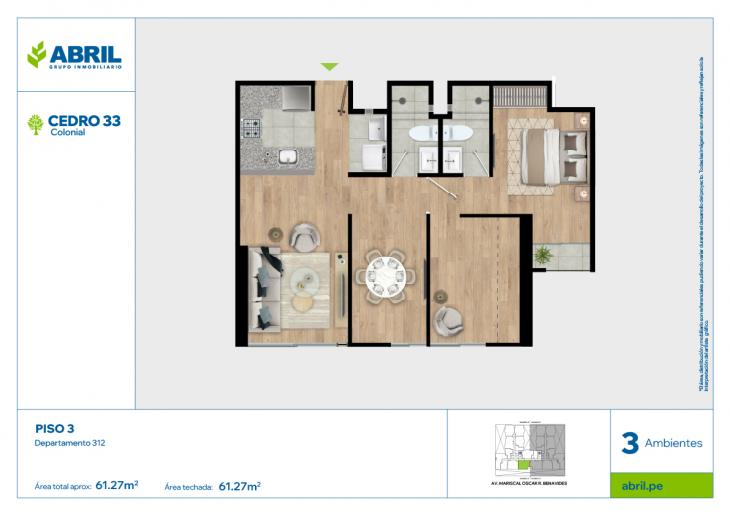 Plano del modelo CED-A-312 del proyecto Cedro 33 en Cercado de lima