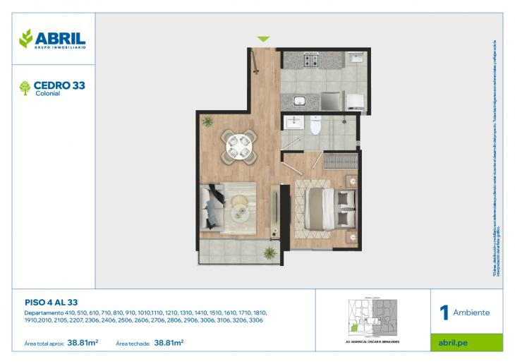 Plano del modelo CED-A-410 AL 2010, 2105, 2207, 2306 AL 3306 del proyecto Cedro 33 en Cercado de lima
