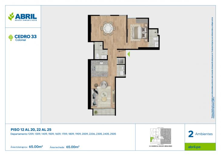 Plano del modelo CED-A-1209 AL 2009, 2206, 2305 AL 2505 del proyecto Cedro 33 en Cercado de lima
