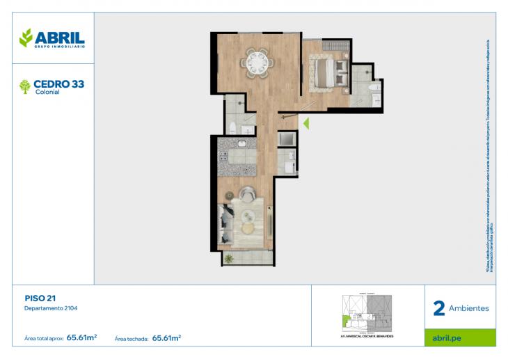 Plano del modelo CED-A-2104 del proyecto Cedro 33 en Cercado de lima