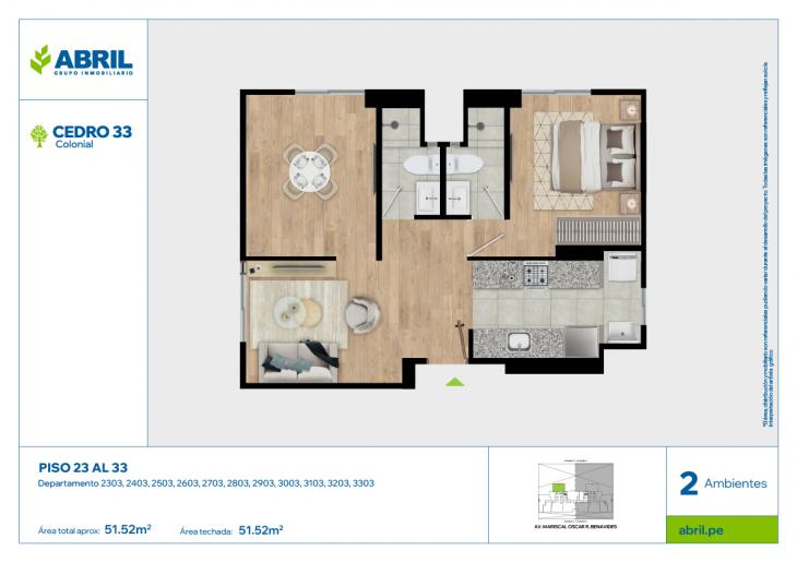 Plano del modelo CED-A-2303 AL 3303 del proyecto Cedro 33 en Cercado de lima