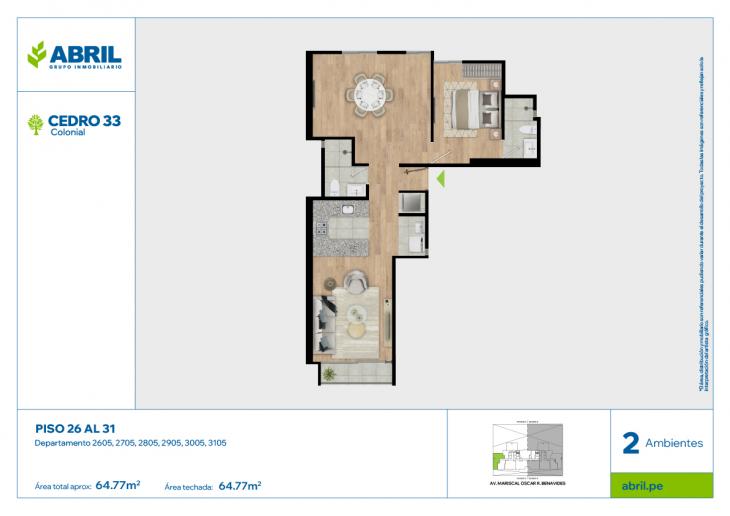 Plano del modelo CED-A-2605 AL 3105 del proyecto Cedro 33 en Cercado de lima