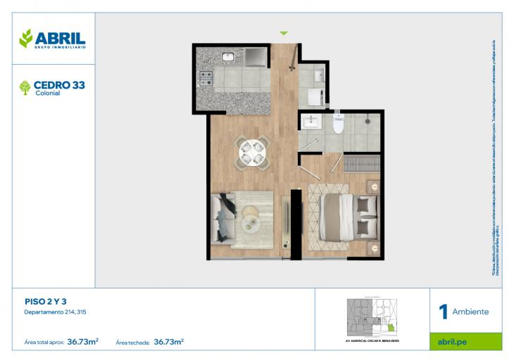 Plano del modelo CED-B-214-315 del proyecto Cedro 33 - Bloque B en Cercado de lima