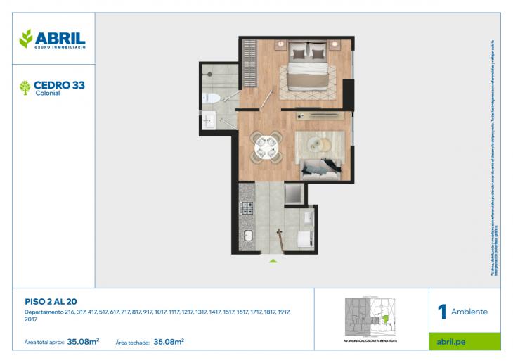 Plano del modelo CED-B-216-317AL2017 del proyecto Cedro 33 - Bloque B en Cercado de lima