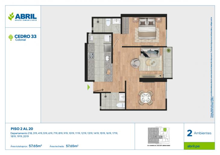 Plano del modelo CED-B-218-319AL2019 del proyecto Cedro 33 - Bloque B en Cercado de lima