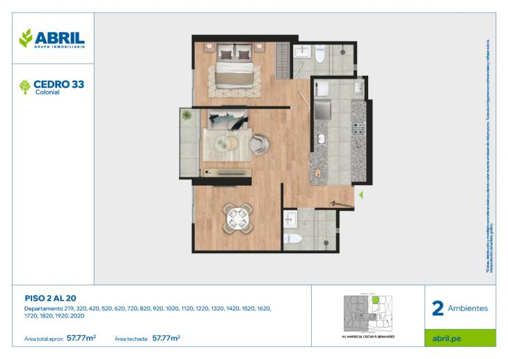 Plano del modelo CED-B-219-320AL2020 del proyecto Cedro 33 - Bloque B en Cercado de lima
