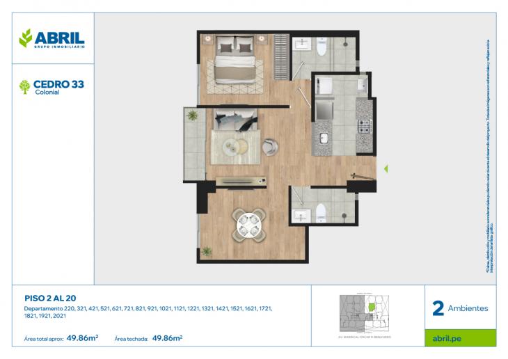 Plano del modelo CED-B-220-321AL2021 del proyecto Cedro 33 - Bloque B en Cercado de lima