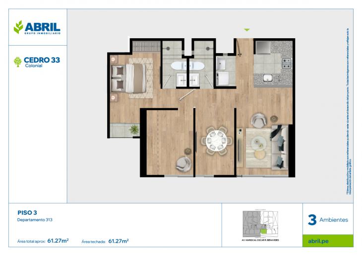 Plano del modelo CED-B-313 del proyecto Cedro 33 - Bloque B en Cercado de lima