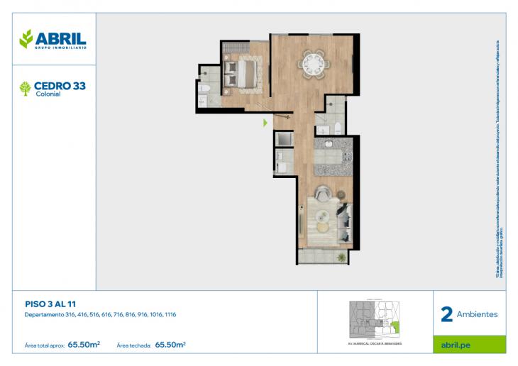 Plano del modelo CED-B-316AL1116 del proyecto Cedro 33 - Bloque B en Cercado de lima