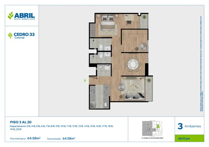 Plano del modelo CED-B-318 AL 2018 del proyecto Cedro 33 - Bloque B en Cercado de lima