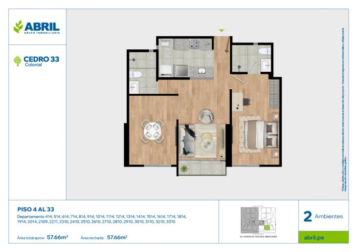 Plano del modelo CED-B-414AL2014-2109-2211-2310AL3310 del proyecto Cedro 33 - Bloque B en Cercado de lima