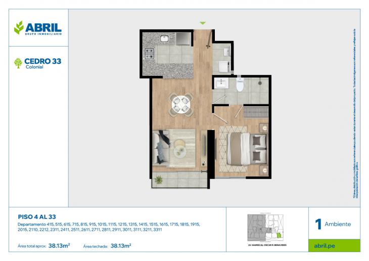 Plano del modelo CED-B-415AL2015-2110-2212-2311AL3311 del proyecto Cedro 33 - Bloque B en Cercado de lima