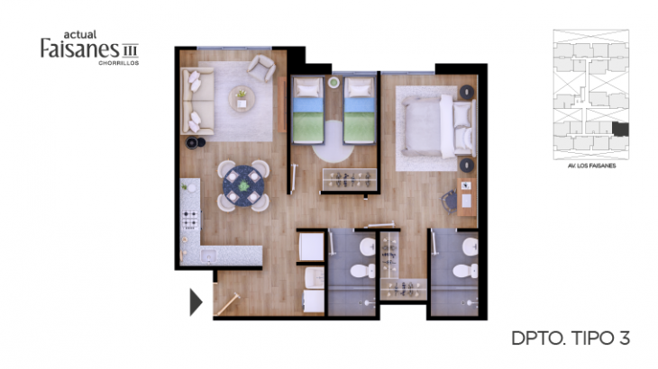 Plano del modelo A3 del proyecto Faisanes III en Chorrillos