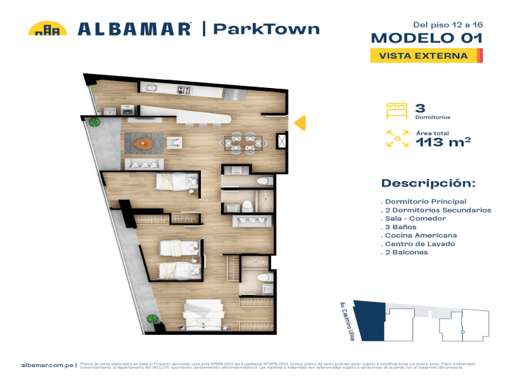 Plano del modelo Tipo 1C del proyecto Albamar | ParkTown en Miraflores