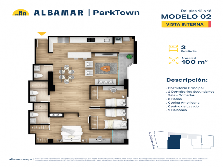 Plano del modelo Tipo 2C del proyecto Albamar | ParkTown en Miraflores