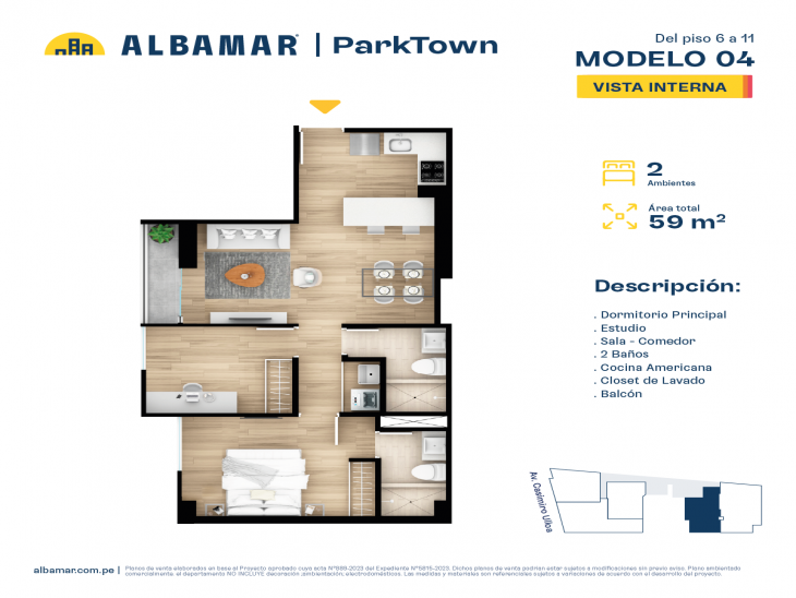 Plano del modelo Tipo 4C del proyecto Albamar | ParkTown en Miraflores