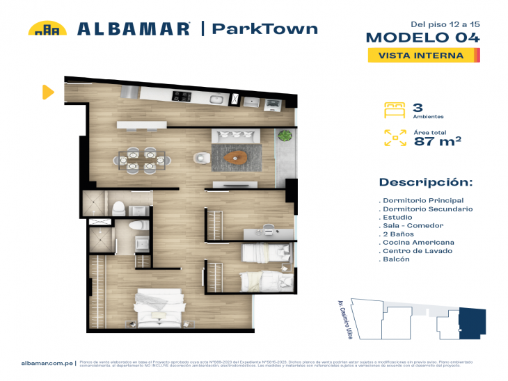 Plano del modelo Tipo 4D del proyecto Albamar | ParkTown en Miraflores