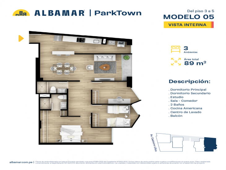Plano del modelo Tipo 5A del proyecto Albamar | ParkTown en Miraflores