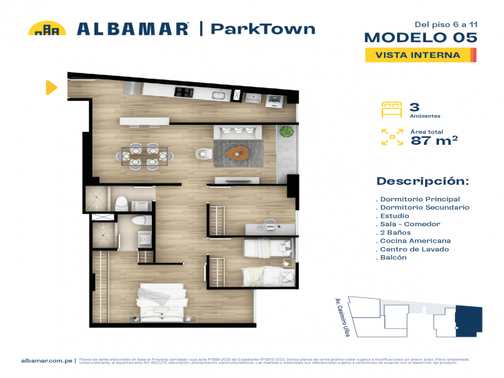 Plano del modelo Tipo 5B del proyecto Albamar | ParkTown en Miraflores